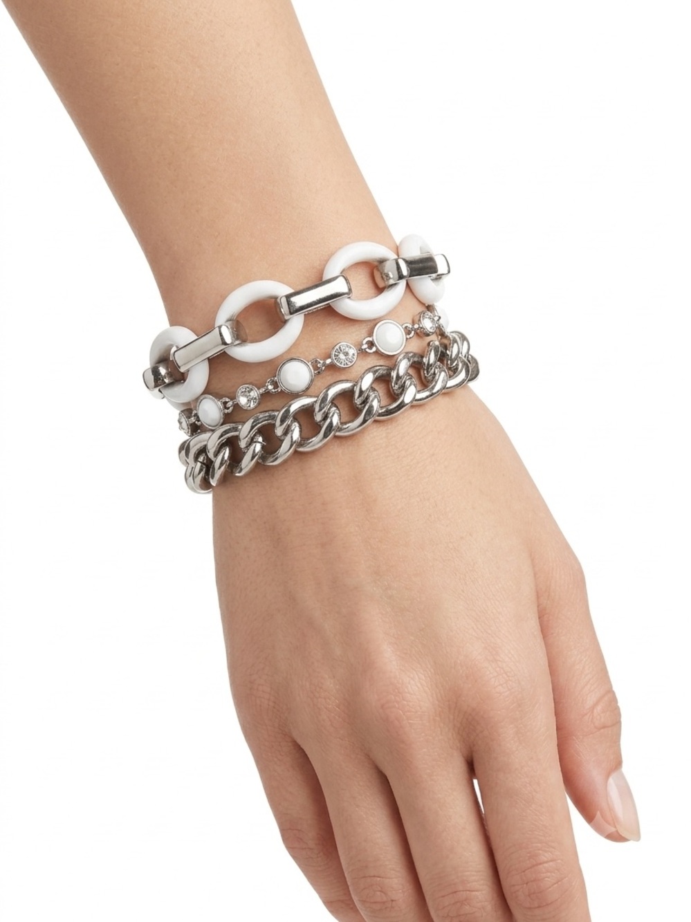 Lia Sophia White and Silver Layered Chain Bracelet
